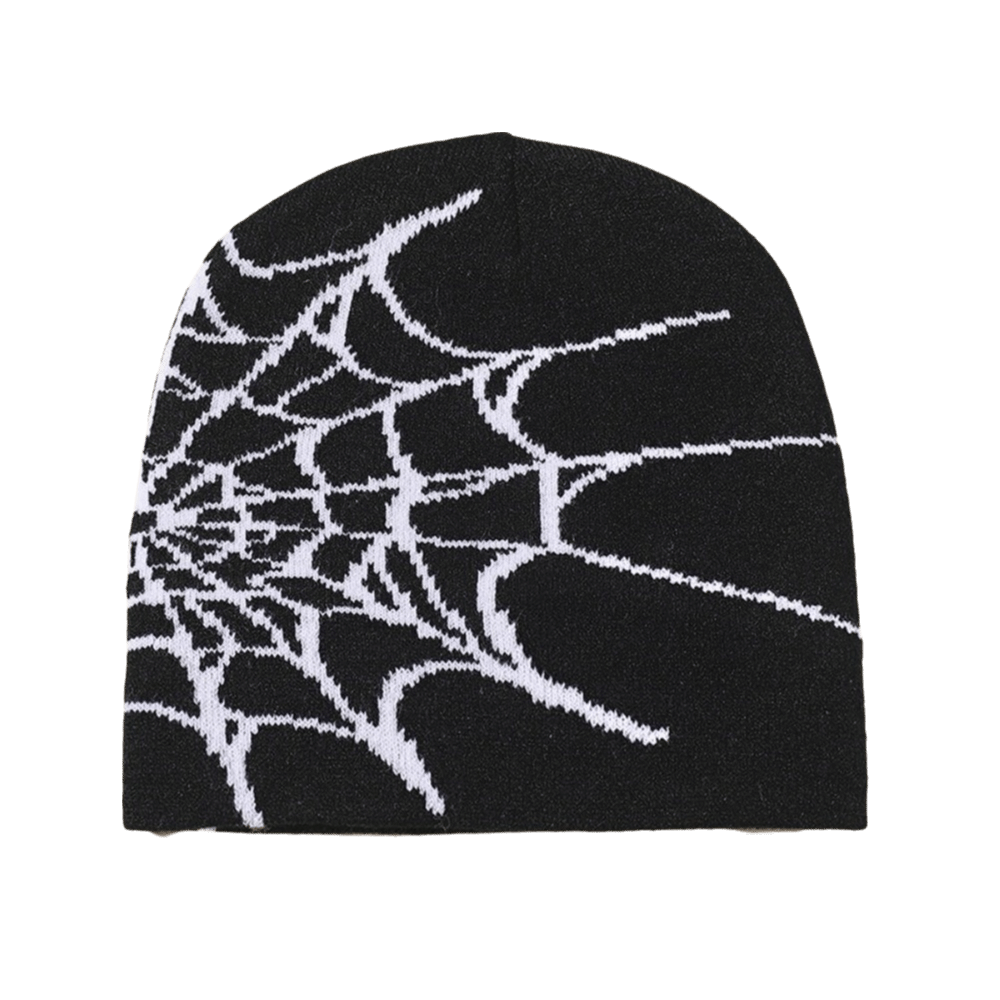 Beanie Cuffed Knit - Gothic Soft Spider Web Pattern Beanie