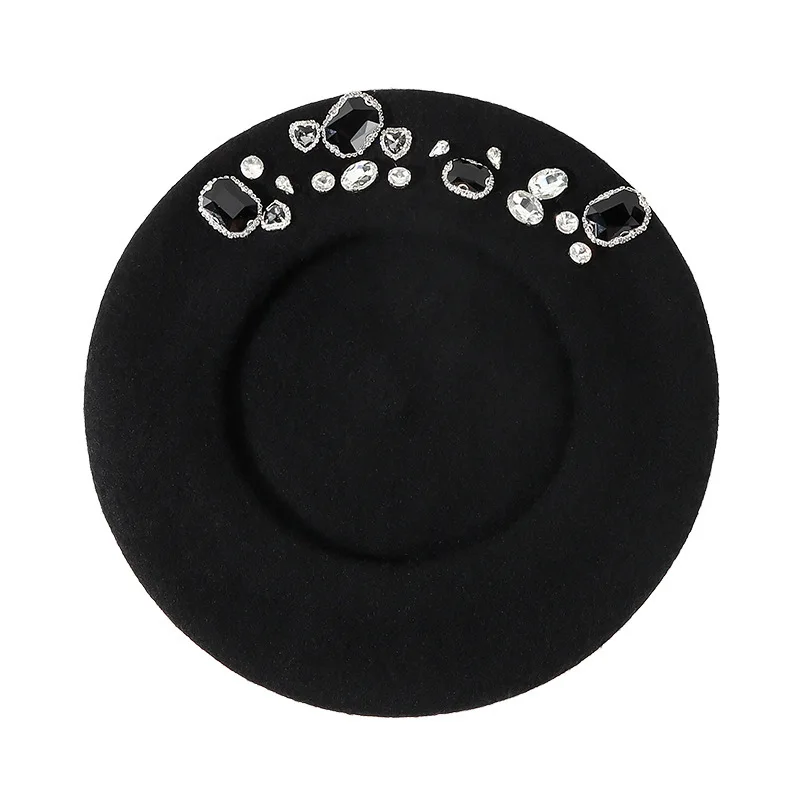 Stunning Rhinestone Wool Beret - Beret French Wool ulasan dan harga