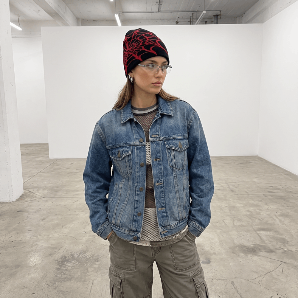 Hip-hop Soft Spider Web Patter - Beanie Cuffed Knit ulasan dan harga