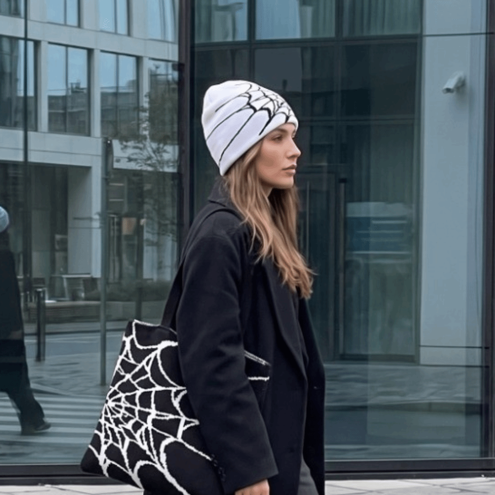 Gothic Soft Spider Web Pattern - Beanie Cuffed Knit ulasan dan harga