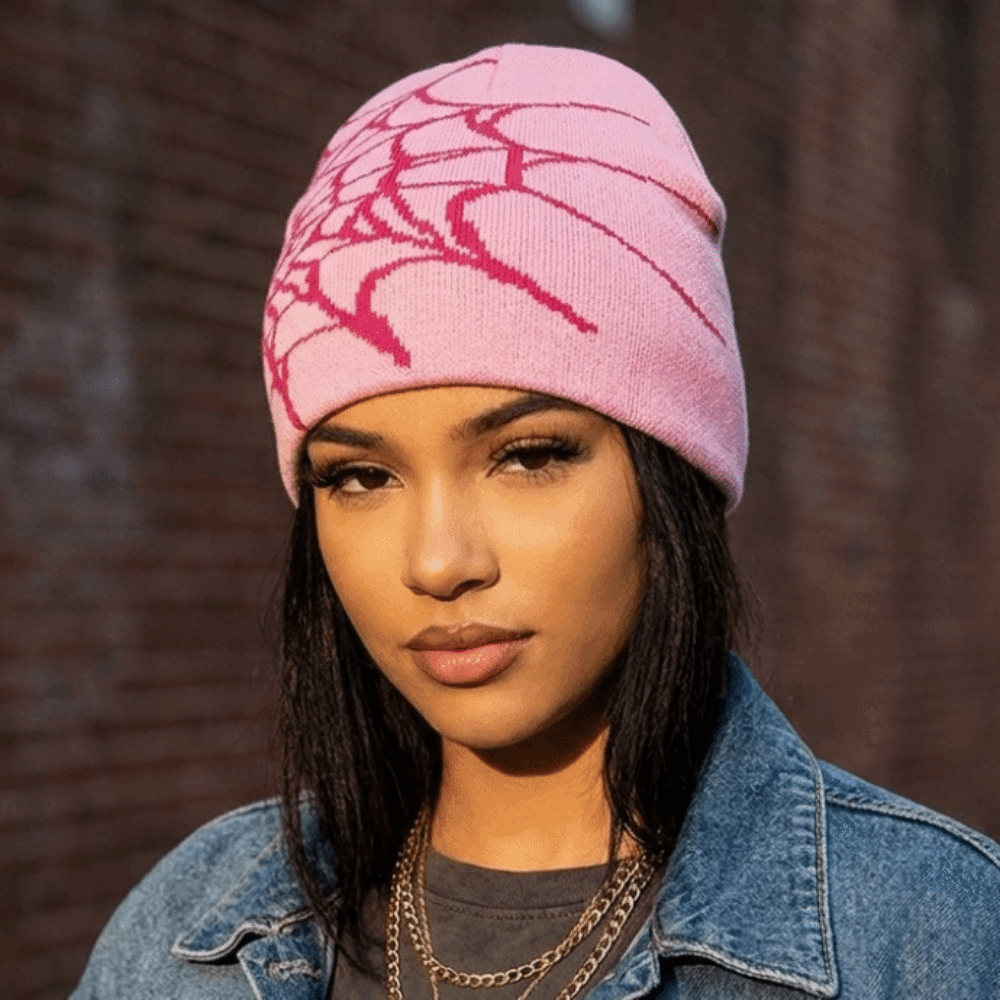 Gothic Soft Spider Web Pattern - Beanie Cuffed Knit ulasan dan harga
